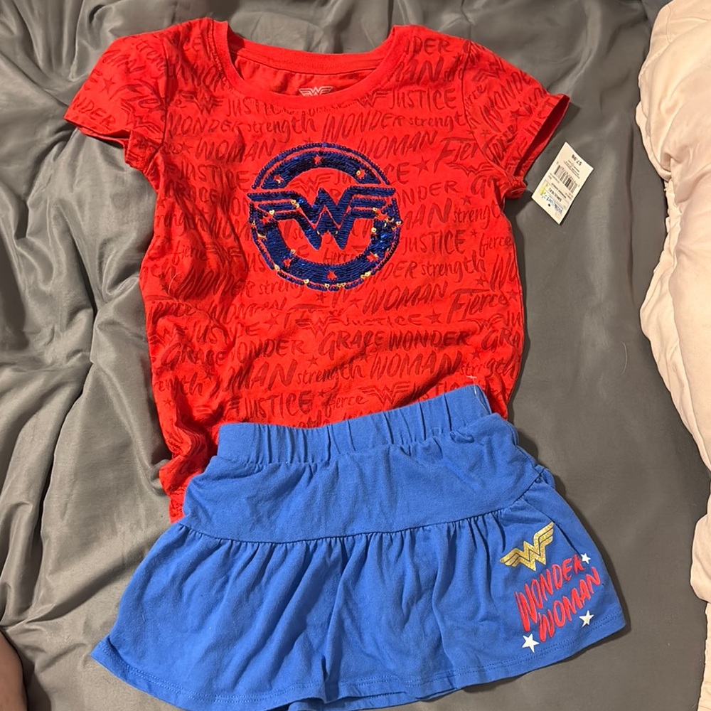 Red Wonder Woman T-Shirt and Blue Skirt Set